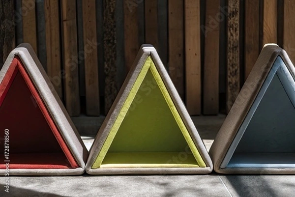 Fototapeta Modern triangular pet beds in vibrant colors