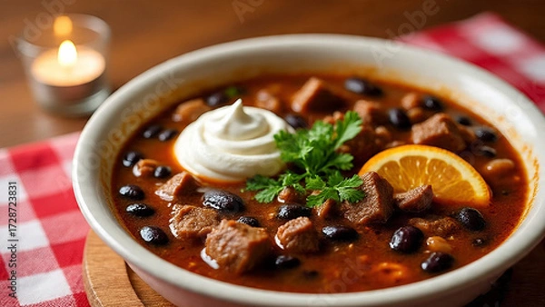 Fototapeta Rice with chicken and sweet rice pudding with chocolate and cinnamon