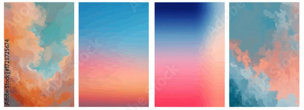Fototapeta Vector pattern set of peach and sky blue gradient background
