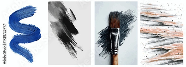 Fototapeta Vector pattern set of minimal beach-inspired brush strokes background