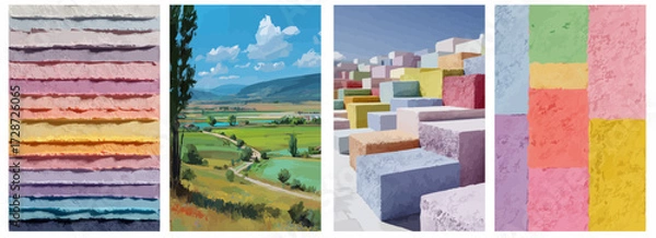 Fototapeta Vector pattern set of sun-washed pastel color fields background