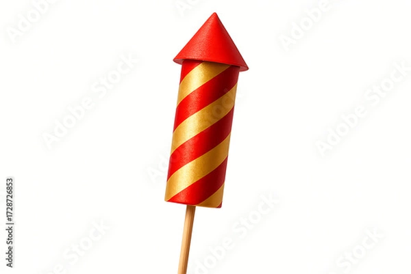 Fototapeta Fireworks rocket with red and gold stripes 