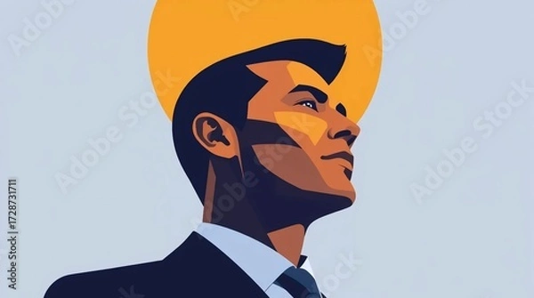 Fototapeta modern portrait illustration of confident businessman with abstract bright circular background representing leadership ambition motivation and corporate success
