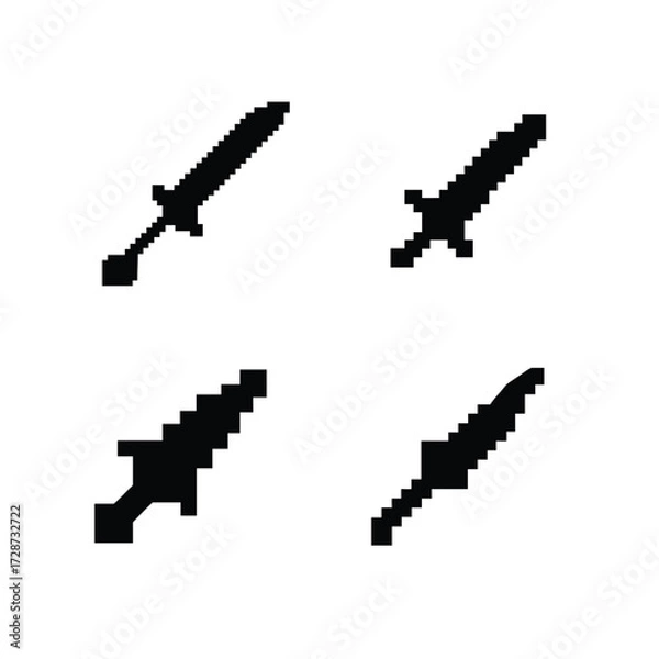 Fototapeta pixel cursor collection,long powerful dagger,small dagger,throwing knife pixel silhouette