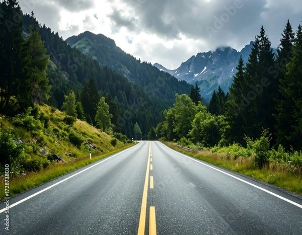 Obraz Mountain road through lush forests