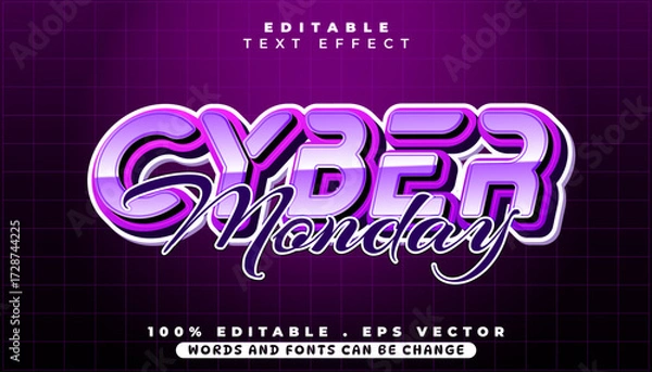 Fototapeta Cyber Monday Editable Text Effect with 3D Style and Purple Glow - Vector EPS