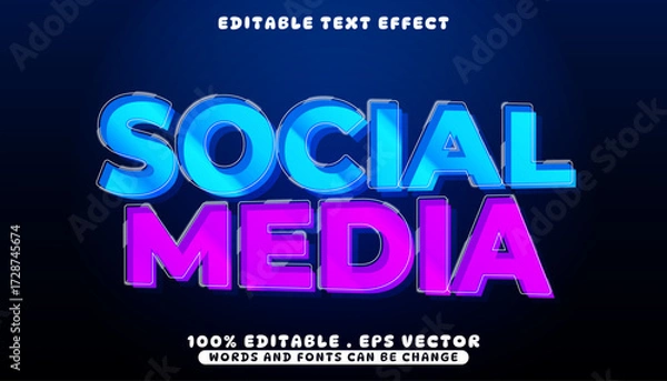 Fototapeta Social Media Text Effect - Editable EPS Vector Graphic with Blue and Pink Gradient
