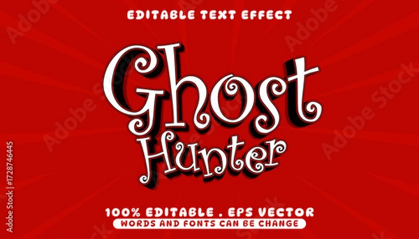 Fototapeta ghost hunter 3D text effect on a red background. Editable vector text template for horror and fantasy designs