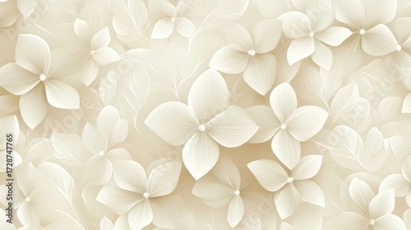 Fototapeta Subtle Minimal Floral Geometric Pattern in White and Beige, Elegant and Soft.