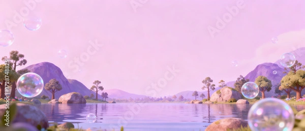 Fototapeta Cloudy Lake and Vivid Reflection