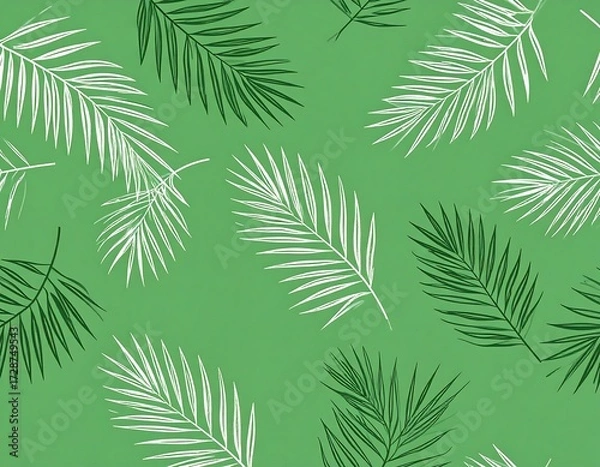 Fototapeta Palm leaves pattern on green background