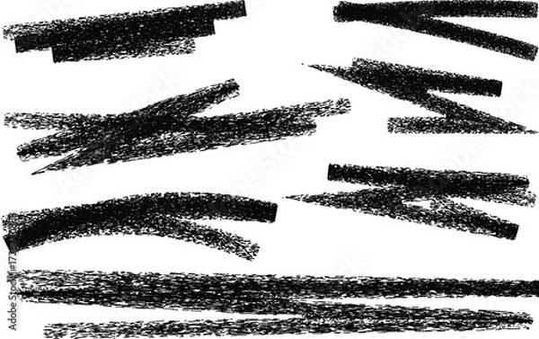 Obraz Collection of Hand Drawn Black Crayon Scribbles and Brush Strokes on White background