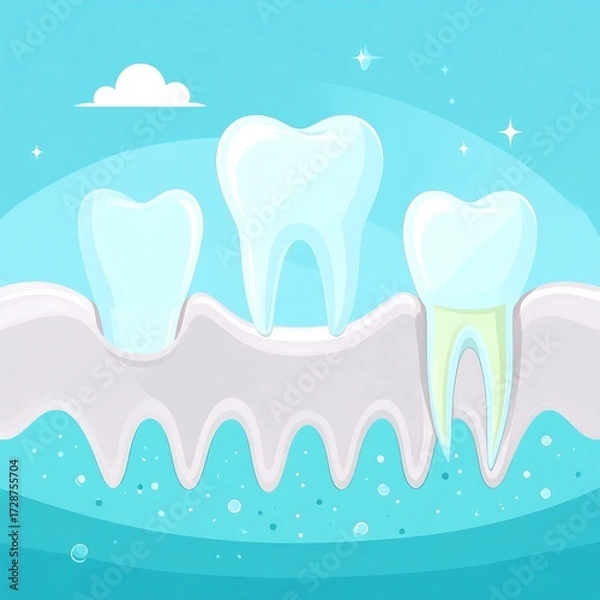 Fototapeta Cartoon teeth in gums with water