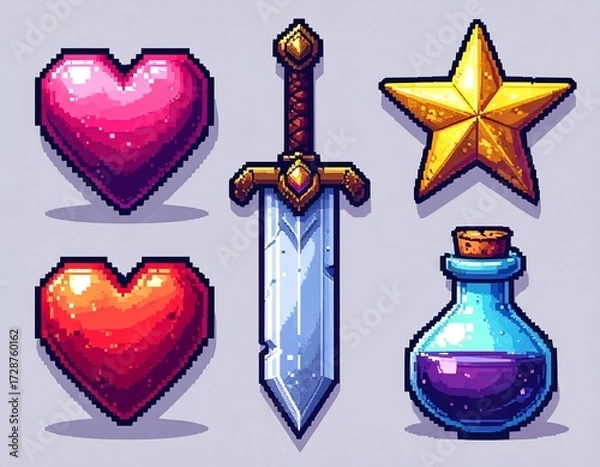 Fototapeta Pixel Sword and Potion PNG Without Background
