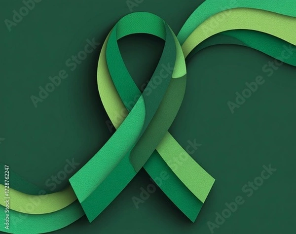Fototapeta Dynamic vector illustration of a green ribbon, perfect for supporting men's health, showcasing awareness, and promoting solidarity with elegance.