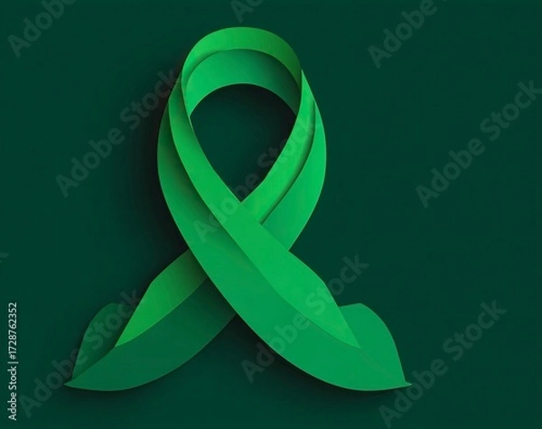 Fototapeta Dynamic vector illustration of a green ribbon for men, ideal for awareness campaigns, promotional materials, and celebratory events, symbolizing support and solidarity.