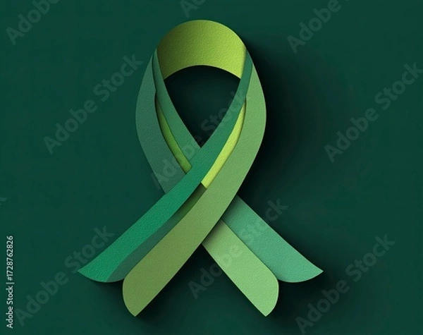 Fototapeta Dynamic green ribbon design perfect for celebrating success, offering support, or promoting awareness for men's health, modern and versatile.