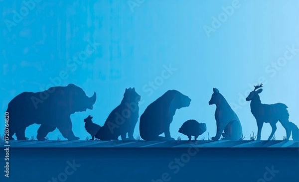 Fototapeta Dynamic World Animal Day banner featuring silhouettes of various animals, celebrating wildlife and conservation efforts with vibrant design