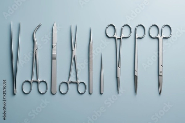 Fototapeta Array of Surgical Instruments for Medical Use with Stainless Steel Finish and Precision Design