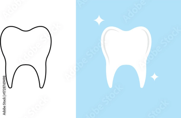 Obraz tooth dental line art with tooth shining vector illustration in blue background