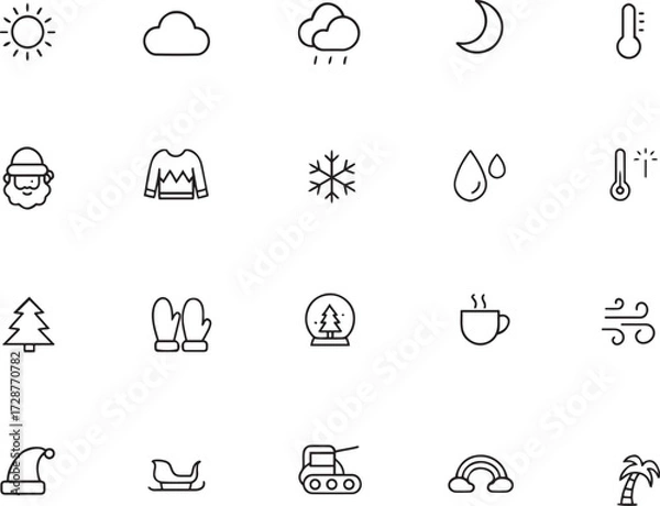 Obraz Winter Christmas Editable vector line icon set