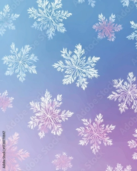 Fototapeta Elegant and Charming Snowflakes on a Soft Gradient Background, Showcasing the Natural Beauty and Intricate Details of Winter's Unique Crystals
