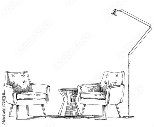 Obraz Modern interior hand drawing vector.