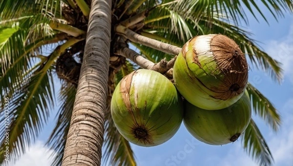 Fototapeta coconuts on a palm tree