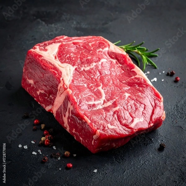 Fototapeta Raw steak on dark surface