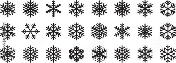 Fototapeta Snowflake icon, Winter snow vector, Ice flake silhouette, Frozen crystal design, Festive snowflake clipart, Decorative snowflake illustration, Christmas snow symbol, Cold ice artwork, Holiday snow gra