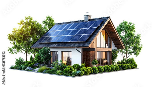 Fototapeta Modern home with solar panels on a sunny day