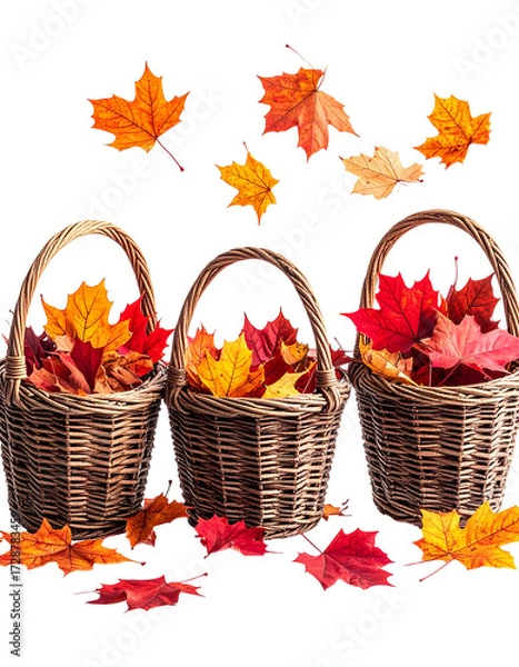 Fototapeta Autumnal baskets filled with vibrant leaves