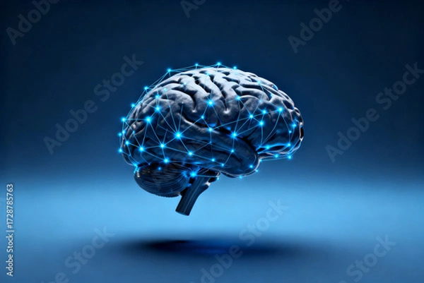 Fototapeta Digital representation of a human brain with interconnected neural network highlights