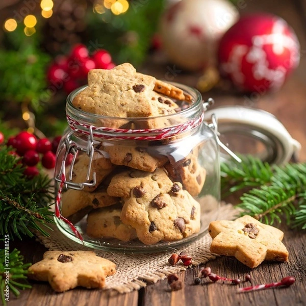Fototapeta Festive star-shaped cookies in a jar