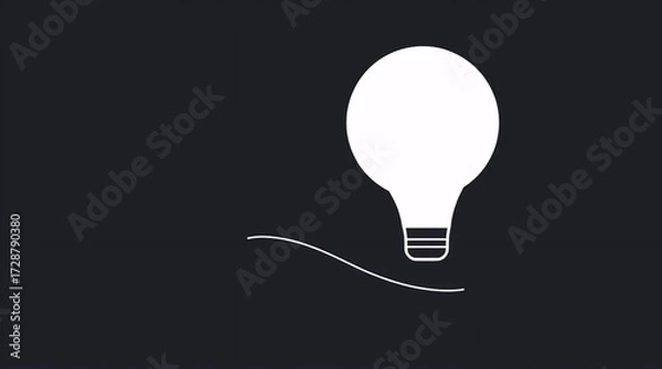 Fototapeta minimal white glowing light bulb symbol on black background representing creativity and ideas