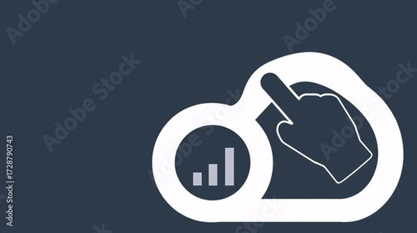 Fototapeta bar chart icon and finger tap gesture in flat business analytics illustration wide