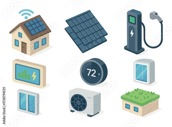 Obraz Smart energy efficient home with solar panels and eco-friendly technology