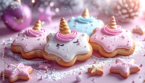 Fototapeta Festive unicorn cookies (1)