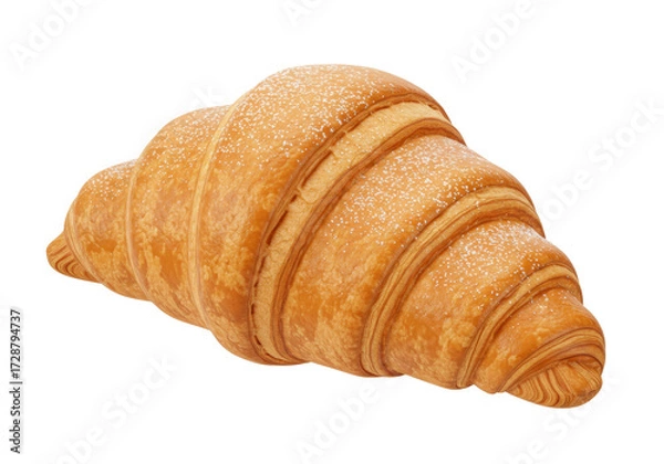 Fototapeta Isolated flaky croissant with powdered sugar ready for breakfast or snack on table