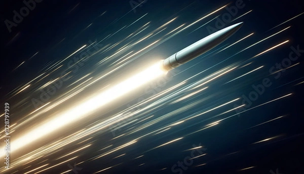 Fototapeta Hypersonic projectile blazing through the darkness with a brilliant light trail