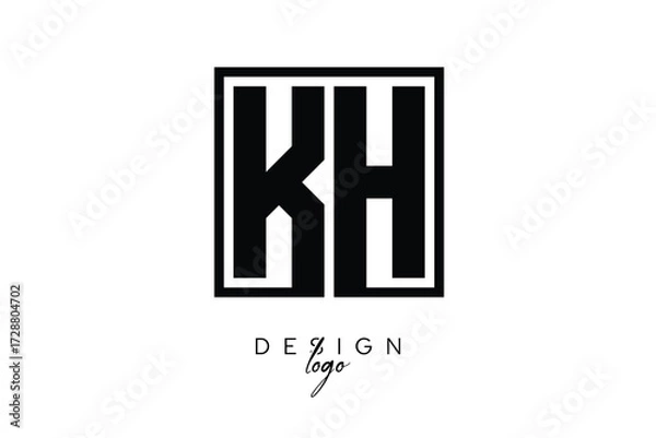 Fototapeta KH Double Letter Monogram Logo – Bold Square Typography Initials for Modern Branding, Identity & Professional Design