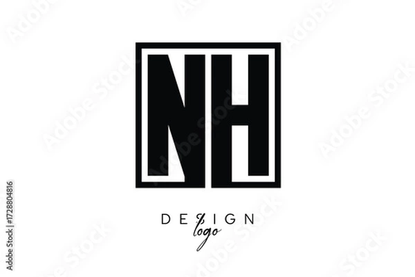 Fototapeta NH Double Letter Monogram Logo – Bold Square Typography Initials for Modern Branding, Identity & Professional Design