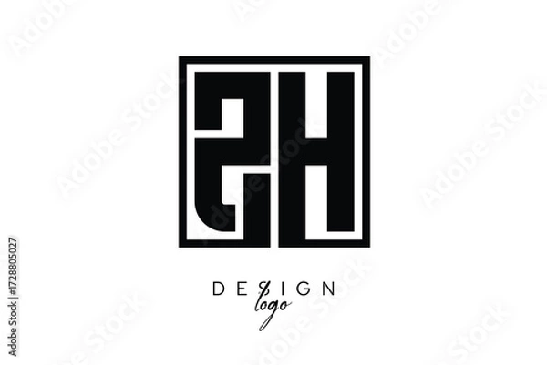 Fototapeta ZH Double Letter Monogram Logo – Bold Square Typography Initials for Modern Branding, Identity & Professional Design