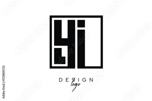 Fototapeta YI Double Letter Monogram Logo – Bold Square Typography Initials for Modern Branding, Identity & Professional Design