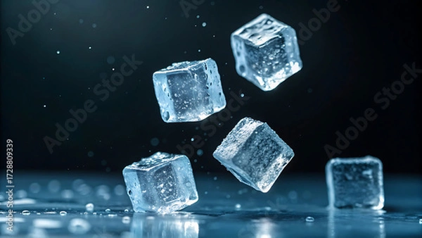 Fototapeta ice cubes on black background