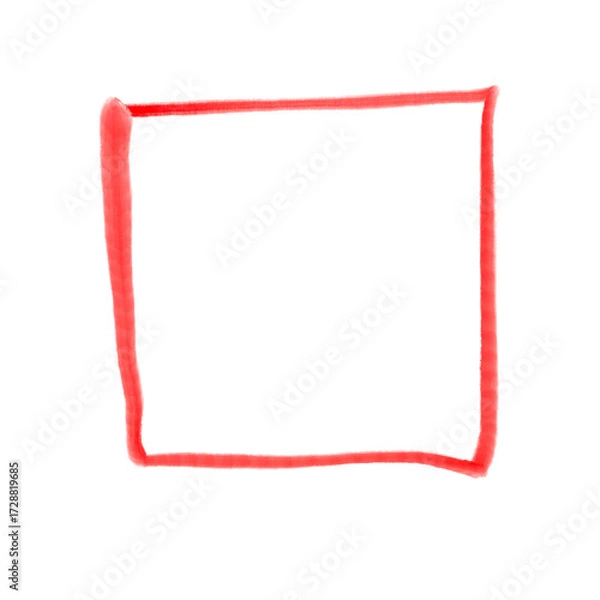 Fototapeta Red squares mark on transparent background. Red highlighter squares  icon, Hand drawn squares  highlighter line sketch