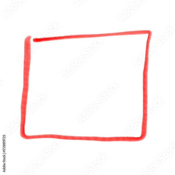 Fototapeta Red squares mark on transparent background. Red highlighter squares  icon, Hand drawn squares  highlighter line sketch