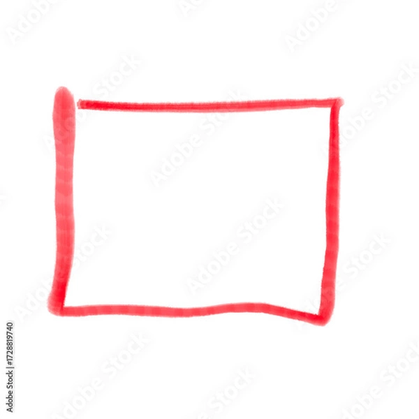 Fototapeta Red squares mark on transparent background. Red highlighter squares  icon, Hand drawn squares  highlighter line sketch