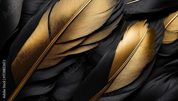 Fototapeta black and gold feathers background as beautiful abstract wallpaper header