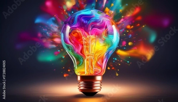 Fototapeta a colorful glowing idea bulb lamp visualization of brainstorming bright idea and creative thinking generative ai